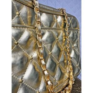 VTG Chateau Crossbody Bag Glam Metallic Gold Quilted Bag Quiet Luxury Coquette